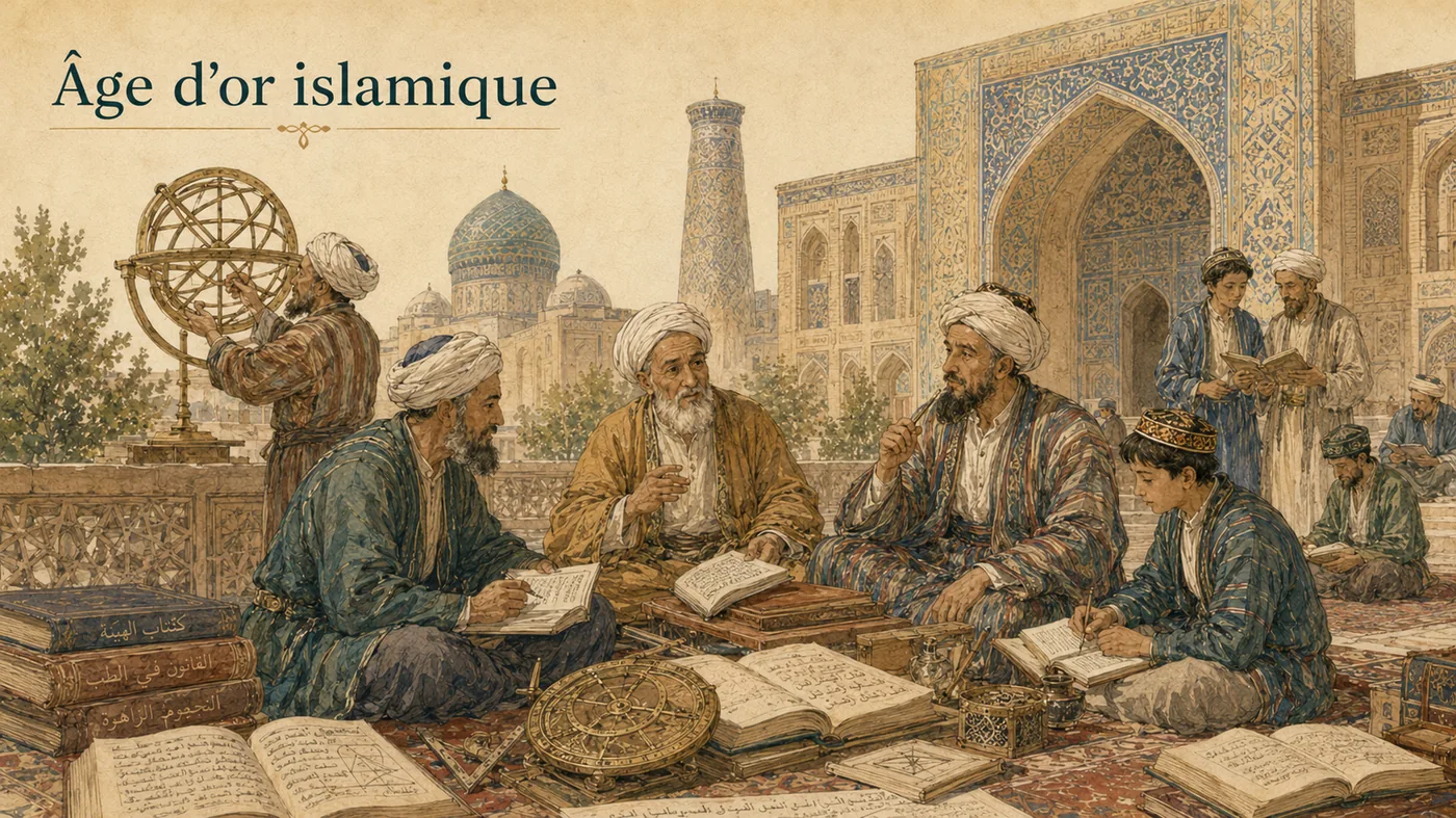 Savants, manuscrits, astrolabes et médersas : l'âge d'or islamique comme moment de savoir.