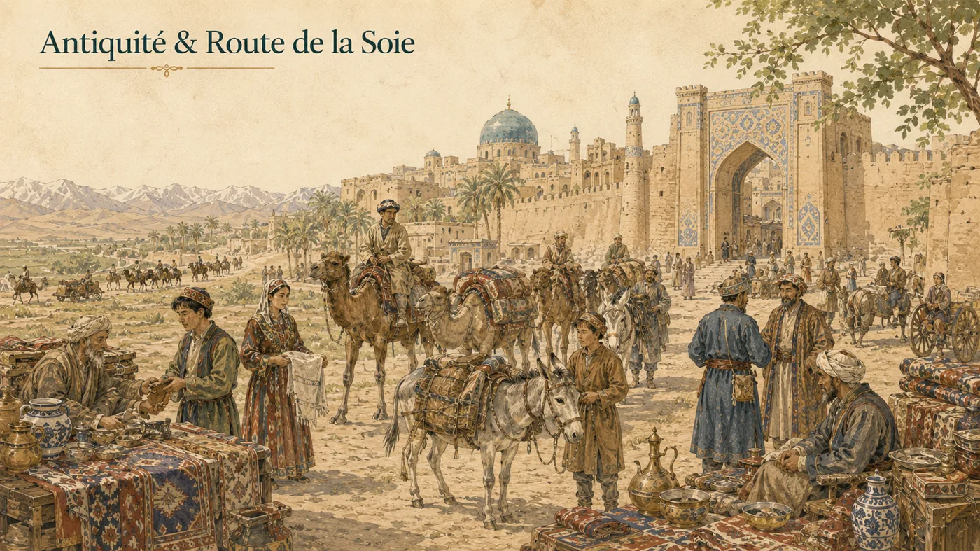 Marchés, caravanes et villes-oasis : la Route de la Soie comme monde d'échanges.