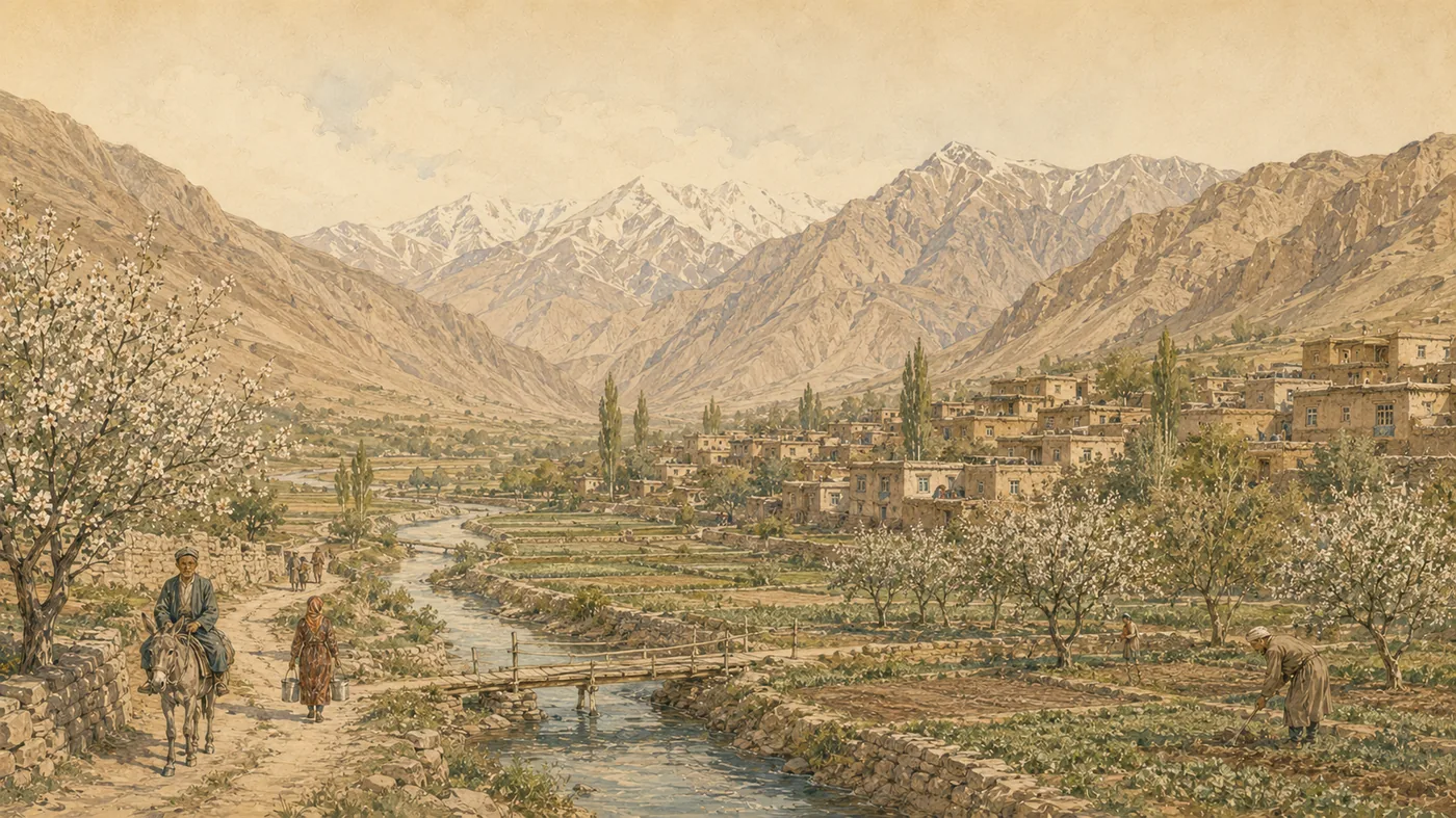 Tadjikistan : vallées irriguées, villages de montagne et hauts reliefs.